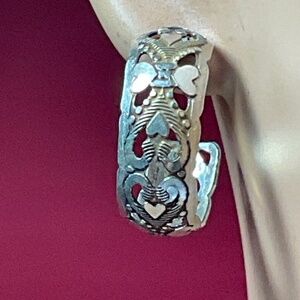 Vintage Sterling Silver Filigree Hoop Earrings W/ Heart Shaped Cutouts